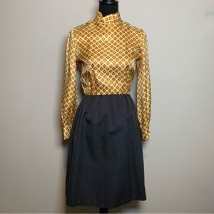 Vintage 1960s Mod Geometric Mini Dress | High Neck Long Sleeve | XS